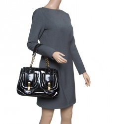 Pre Owned Fendi Black Patent Leather B Shoulder Bag