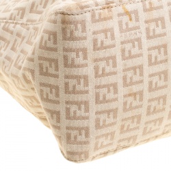 Pre Owned Fendi Beige/Brown Zucchino Canvas and Leather Zip Tote