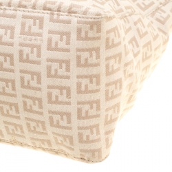 Pre Owned Fendi Beige/Brown Zucchino Canvas and Leather Zip Tote