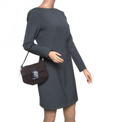 Pre Owned Fendi Tobacco Zucca Canvas Mini Mama Baguette Shoulder Bag