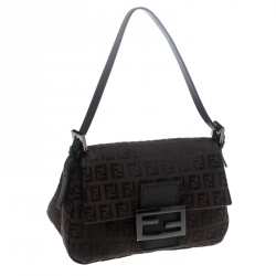 Pre Owned Fendi Tobacco Zucca Canvas Mini Mama Baguette Shoulder Bag