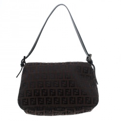 Pre Owned Fendi Tobacco Zucca Canvas Mini Mama Baguette Shoulder Bag