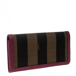 Pre Owned Fendi Brown/Burgundy Pequin Canvas and Leather Continental Wallet