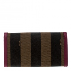 Pre Owned Fendi Brown/Burgundy Pequin Canvas and Leather Continental Wallet