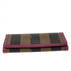 Pre Owned Fendi Brown/Burgundy Pequin Canvas and Leather Continental Wallet
