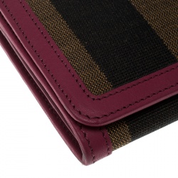 Pre Owned Fendi Brown/Burgundy Pequin Canvas and Leather Continental Wallet