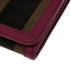 Pre Owned Fendi Brown/Burgundy Pequin Canvas and Leather Continental Wallet