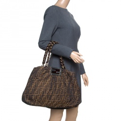 Pre Owned Fendi Tobacco Zucca Canvas Large Mia Tote
