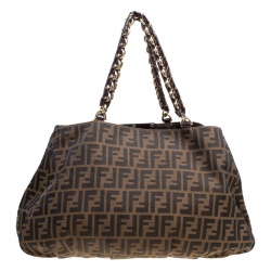 Pre Owned Fendi Tobacco Zucca Canvas Large Mia Tote