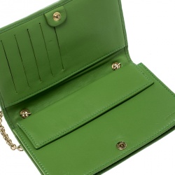 Pre Owned Fendi Green Embossed Leather Chain Wallet