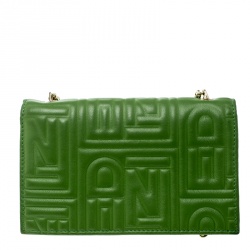 Pre Owned Fendi Green Embossed Leather Chain Wallet