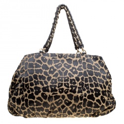Pre Owned Fendi Black/Brown Leopard Print Canvas Large Mia Tote