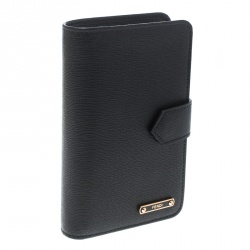 Pre Owned Fendi Black Leather Compact Zip Wallet