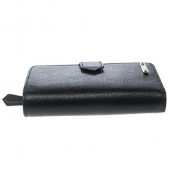 Pre Owned Fendi Black Leather Compact Zip Wallet