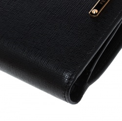 Pre Owned Fendi Black Leather Compact Zip Wallet