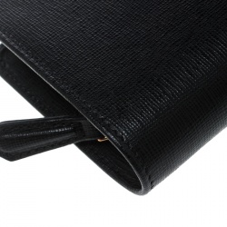 Pre Owned Fendi Black Leather Compact Zip Wallet