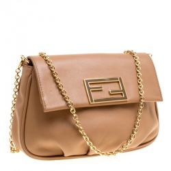 Pre Owned Fendi Light Brown Leather Fendista Pochette Crossbody Bag