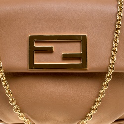 Pre Owned Fendi Light Brown Leather Fendista Pochette Crossbody Bag