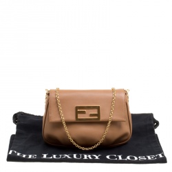 Pre Owned Fendi Light Brown Leather Fendista Pochette Crossbody Bag
