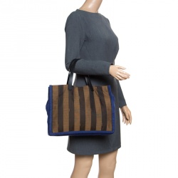 Pre Owned Fendi Tri Color Pequin Canvas and Leather Shopper Tote