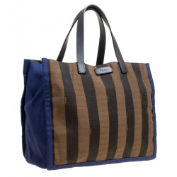 Pre Owned Fendi Tri Color Pequin Canvas and Leather Shopper Tote