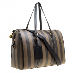 Pre Owned Fendi Black and Tobacco Striped Coated Canvas Spalmati Duffel Bag