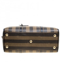 Pre Owned Fendi Black and Tobacco Striped Coated Canvas Spalmati Duffel Bag