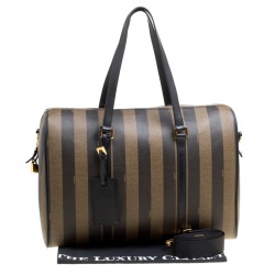 Pre Owned Fendi Black and Tobacco Striped Coated Canvas Spalmati Duffel Bag