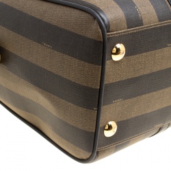 Pre Owned Fendi Black and Tobacco Striped Coated Canvas Spalmati Duffel Bag