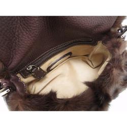 Pre Owned Fendi Brown Selleria Leather/Fur Mama Forever Shoulder Bag
