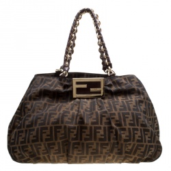 Pre Owned Fendi Tobacco Zucca Canvas Large Mia Tote