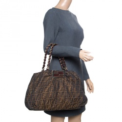 Pre Owned Fendi Tobacco Zucca Canvas Large Mia Tote
