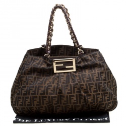 Pre Owned Fendi Tobacco Zucca Canvas Large Mia Tote