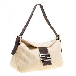 Fendi Beige/Brown Zucca Canvas and Leather Baguette Shoulder Bag