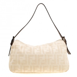 Fendi Beige/Brown Zucca Canvas and Leather Baguette Shoulder Bag