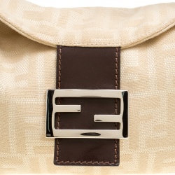 Fendi Beige/Brown Zucca Canvas and Leather Baguette Shoulder Bag