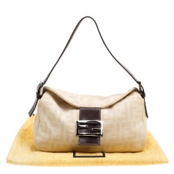 Fendi Beige/Brown Zucca Canvas and Leather Baguette Shoulder Bag