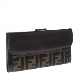 Pre Owned Fendi Tobacco/Brown Zucca Canvas and Leather Continental Wallet 