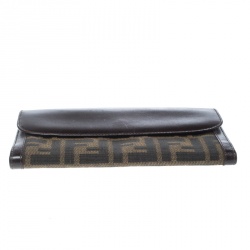 Pre Owned Fendi Tobacco/Brown Zucca Canvas and Leather Continental Wallet 