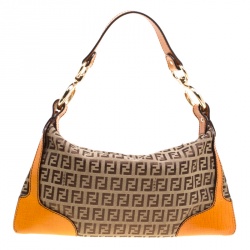 Pre Owned Fendi Beige/Orange Zucchino Canvas Shoulder Bag