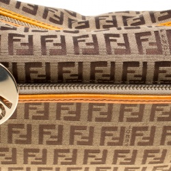Pre Owned Fendi Beige/Orange Zucchino Canvas Shoulder Bag