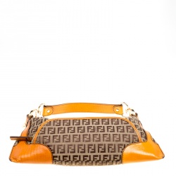 Pre Owned Fendi Beige/Orange Zucchino Canvas Shoulder Bag