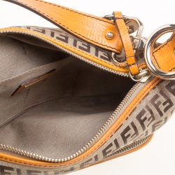 Pre Owned Fendi Beige/Orange Zucchino Canvas Shoulder Bag