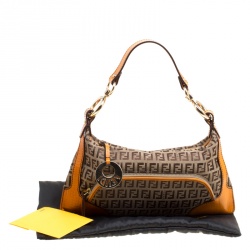 Pre Owned Fendi Beige/Orange Zucchino Canvas Shoulder Bag