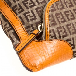 Pre Owned Fendi Beige/Orange Zucchino Canvas Shoulder Bag