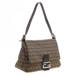 Pre Owned Fendi Tobacco Zucchino Canvas Mama Forever Shoulder Bag