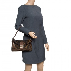 Pre Owned Fendi Tobacco Zucca Canvas Mama Baguette Shoulder Bag