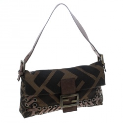 Pre Owned Fendi Tobacco Zucca Canvas Mama Baguette Shoulder Bag