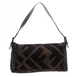 Pre Owned Fendi Tobacco Zucca Canvas Mama Baguette Shoulder Bag