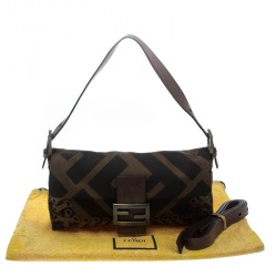 Pre Owned Fendi Tobacco Zucca Canvas Mama Baguette Shoulder Bag